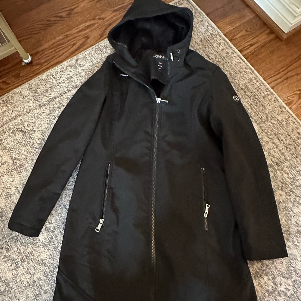 Calvin Klein Black Hooded Trench Coat